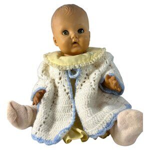 Vtg 50s Doll C. Bannister Articulated Cries Drinks Wets handmade crochet sweater